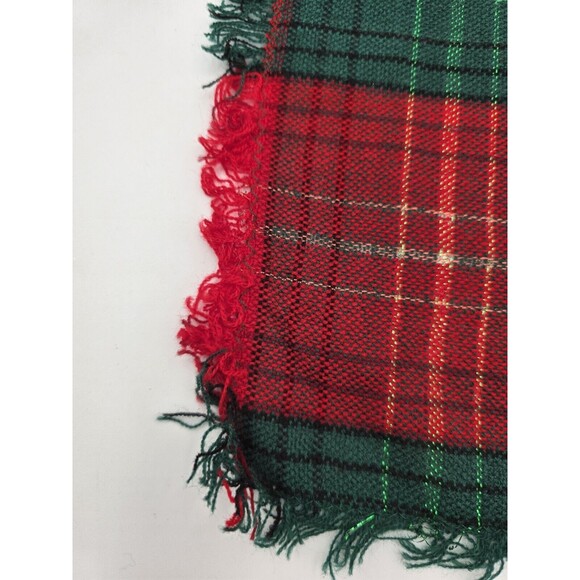 12 Vintage Red Green Knit Plaid Christmas Napkins Rag Fringe Metallic Sparkle - Picture 4 of 6